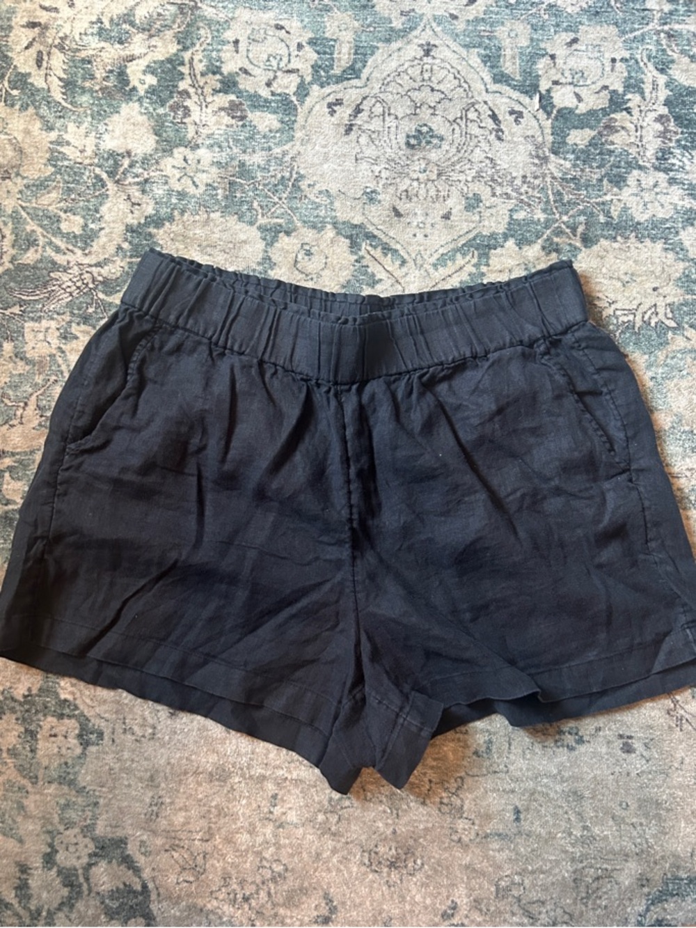 J. Crew Black High-Waist Linen-Blend Shorts